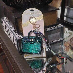 Purse key chain accessories  tiny dark green purse key chain